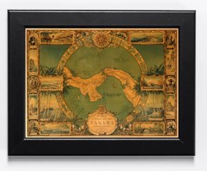 A poster with an old map of Panama
