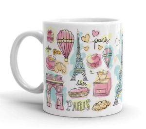 A mug with icons from Paris