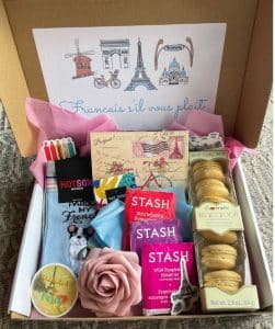 A Paris gift box with typical French food items