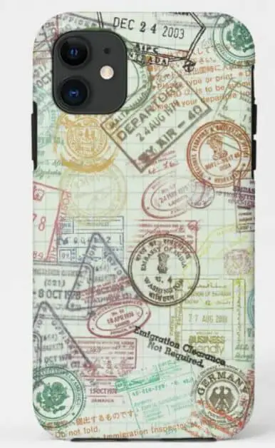 Phone case with passport stamps