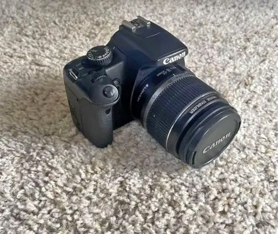 A Canon camera on the floor