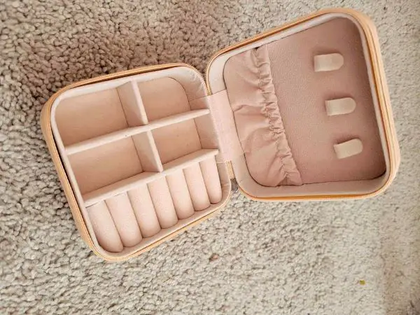 A pink jewelry box for travel
