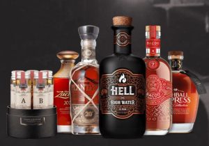 A set of different rum bottles in a tasting gift