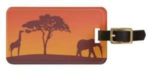luggage tag of giraffe and elephant