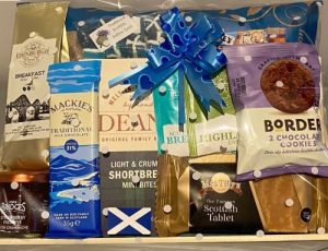 A Scottish-themed gift basket