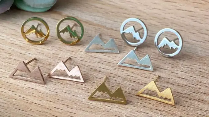 Earring studs shaped like mountains