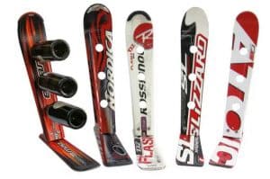 Old skis used as wine rack