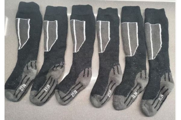 Three pair of wool socks for skiers