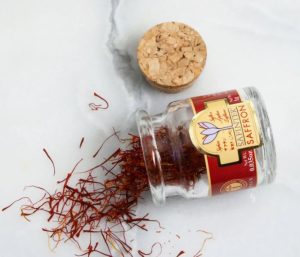 A bottle with strings of saffron from Spain