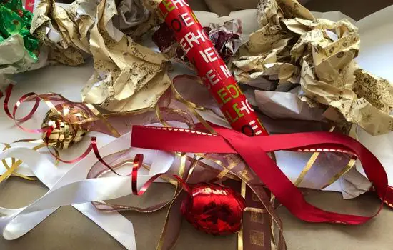 Ol used gift wrap and ribbons and other gift wrapping decorations