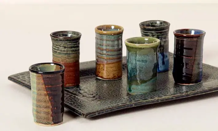 Six hand made ceramic shot glasses