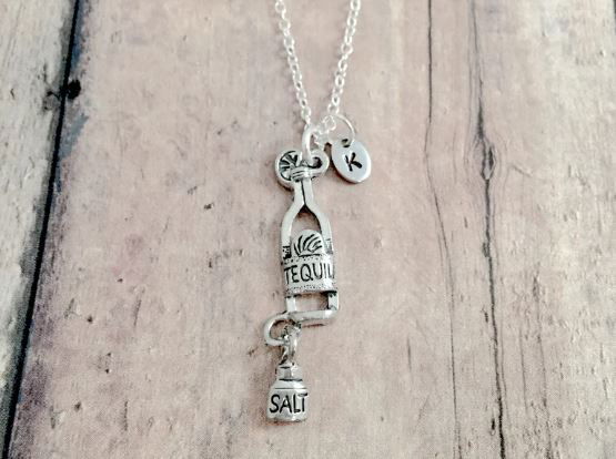 Necklace with tequila bottle and salt