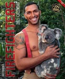 Man holding a koala on a calender
