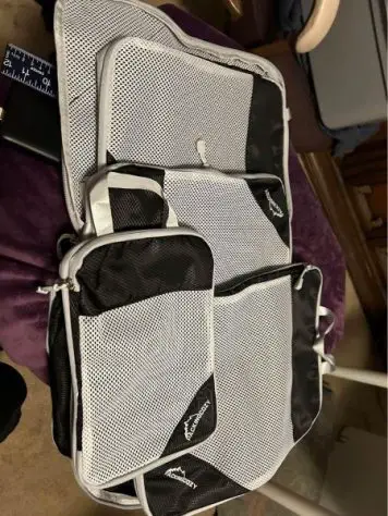 A set of five packing cubes for travel