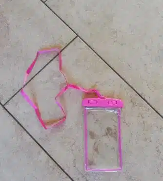 A clear waterproof phone cover for travelers