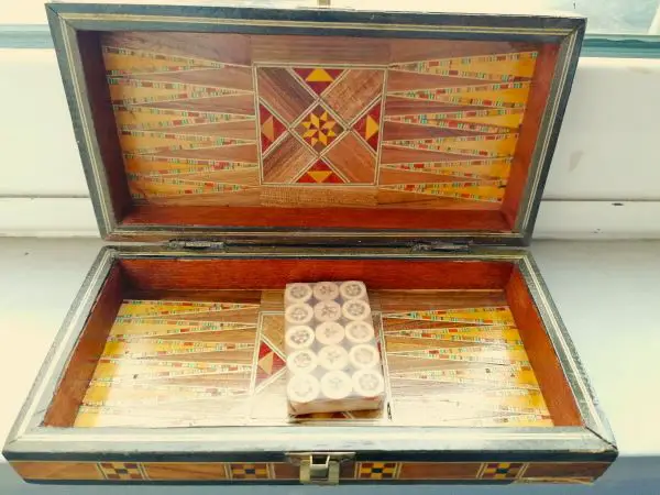 A wooden backgammon box