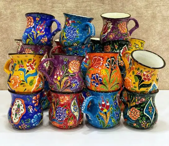 Handmade colorful mugs in Turkey