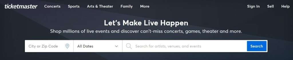 Ticketmaster website