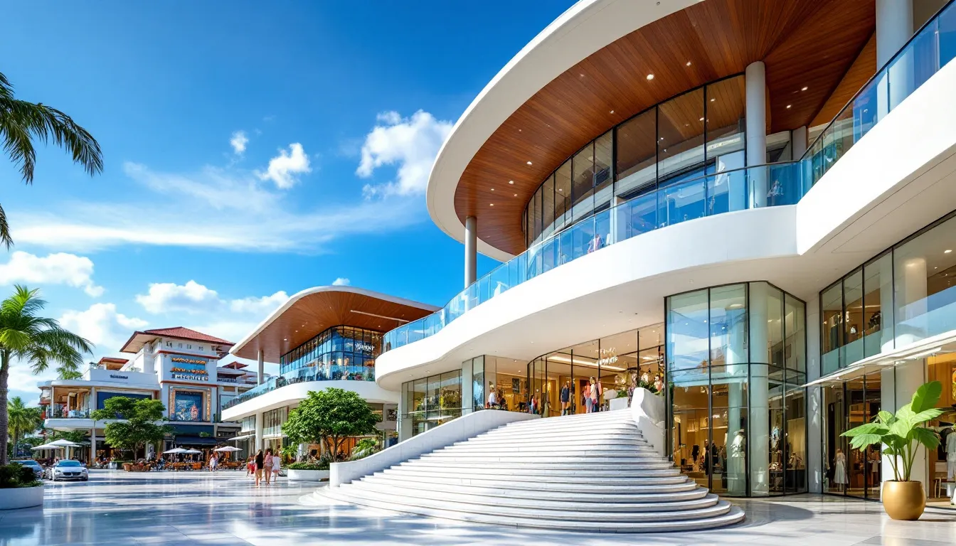 The modern shopping complex of Seminyak Village, featuring diverse retail options.